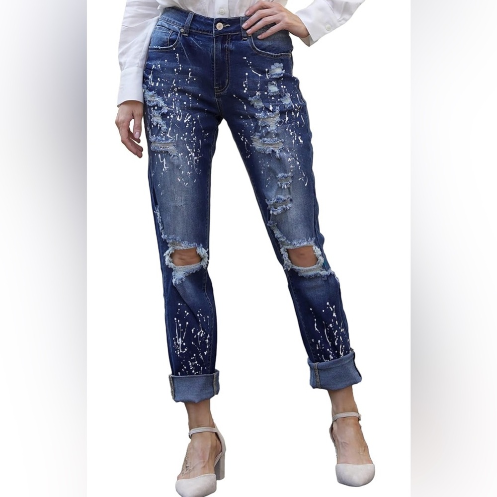 Paint Splattered Stretch Jean, Size M
